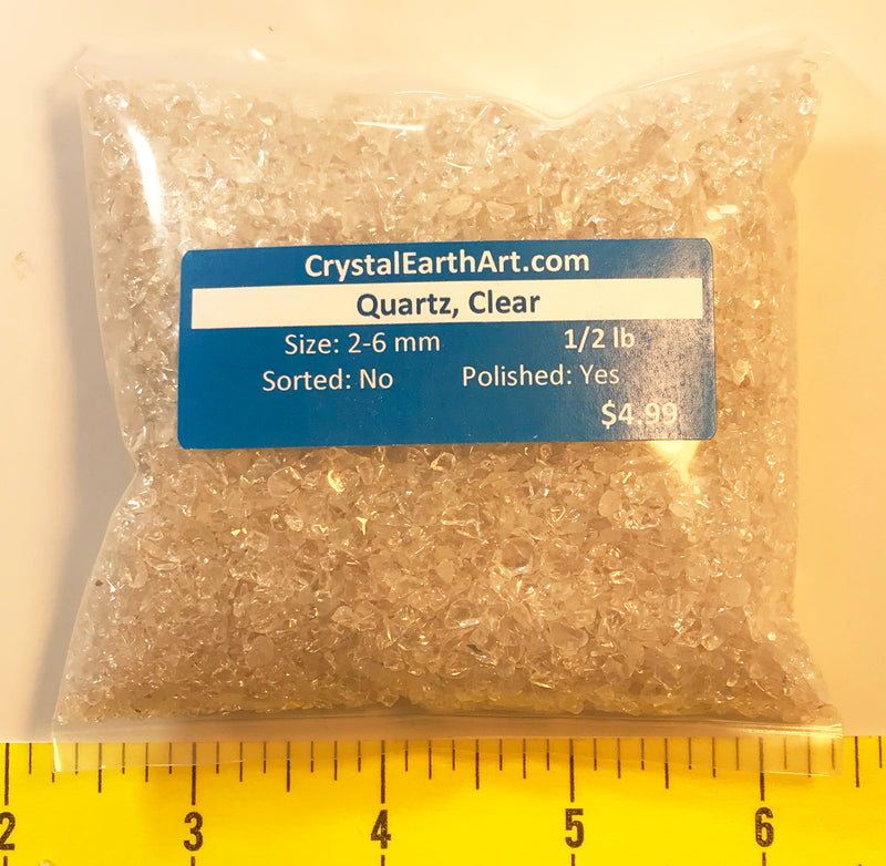 Quartz Clear XX-Mini+ (2-6mm) polished clear quartz crystal.  1/2 lb.