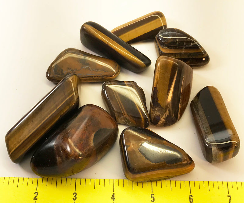 TIGER EYE Golden XL to XXL (20-60+mm) polished tiger eye stones.  1 lb.