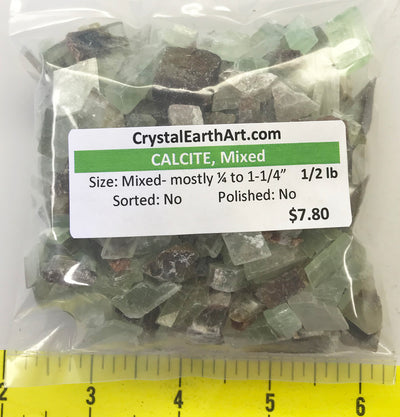 CALCITE Mixed (green, clear and brown) size 1/4" to 1-1/4" - rough - 1/2 lb