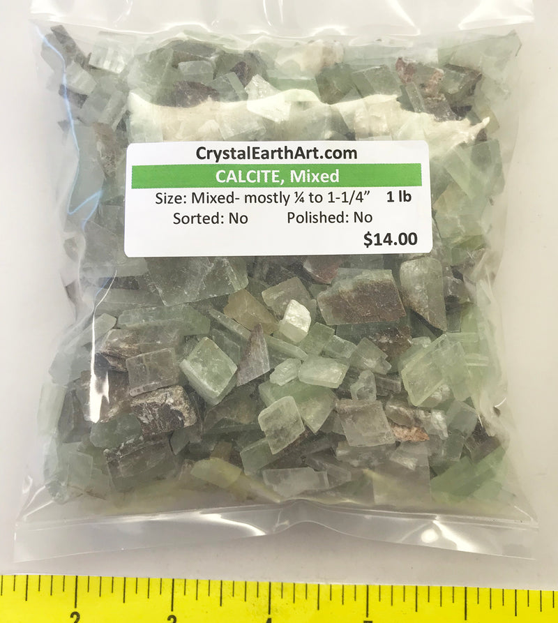 CALCITE Mixed (green, clear and brown) size 1/4" to 1-1/4" - rough - 1 lbs