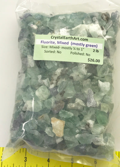 FLUORITE Mixed Colors (mostly green) size 1/4" to 1" - rough - 2 lbs