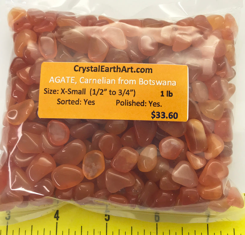 AGATE CARNELIAN size X-Small - polished and Hand Sorted 1/2 to 3/4".     1 lb