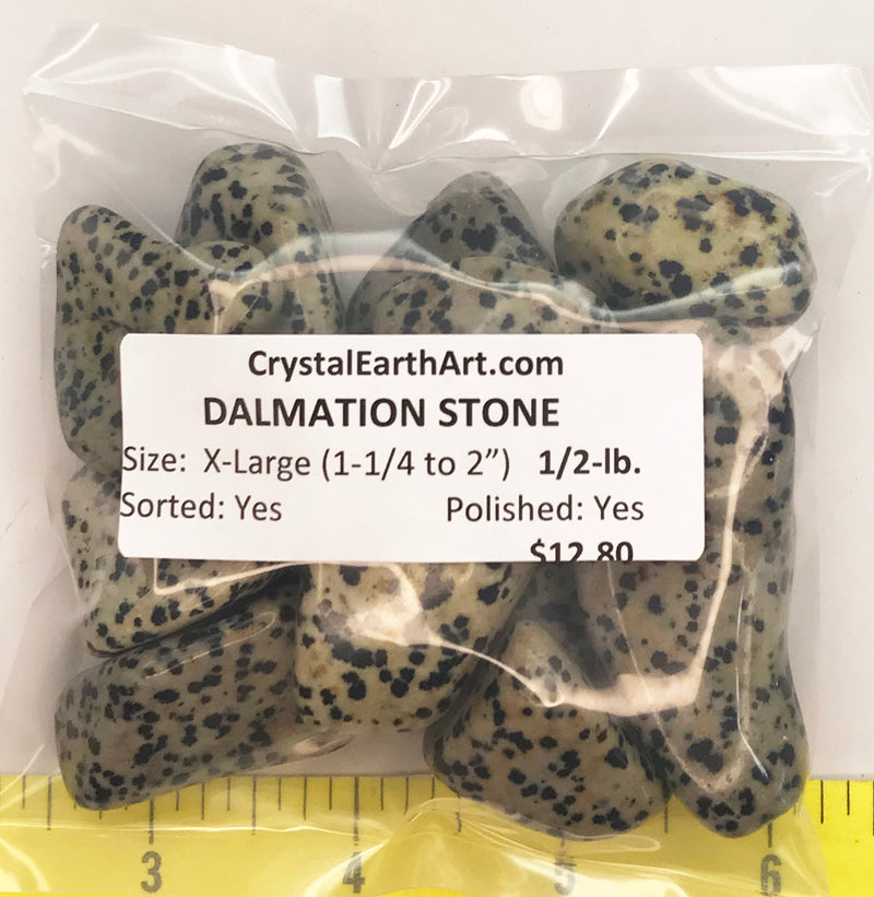 DALMATIAN STONE size X-Large  (1-1/4 to 2") polished stone - 1/2 lb.