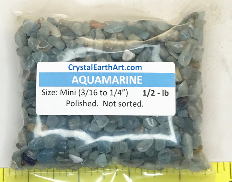 Aquamarine Mini (5-7mm or 3/16-1/4") polished light blue gem stones.  1/2 lb.