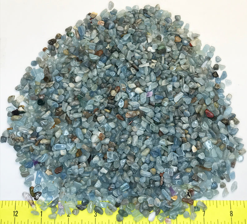 Aquamarine Mini (5-7mm or 3/16-1/4") polished light blue gem stones.  1 lb.