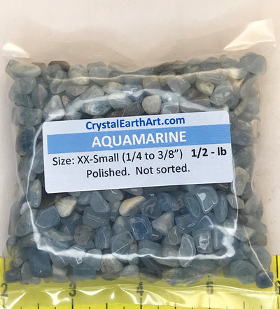 Aquamarine XX-Small (6-10mm or 1/4 - 3/8") polished blue gem stones.  1/2 lb.