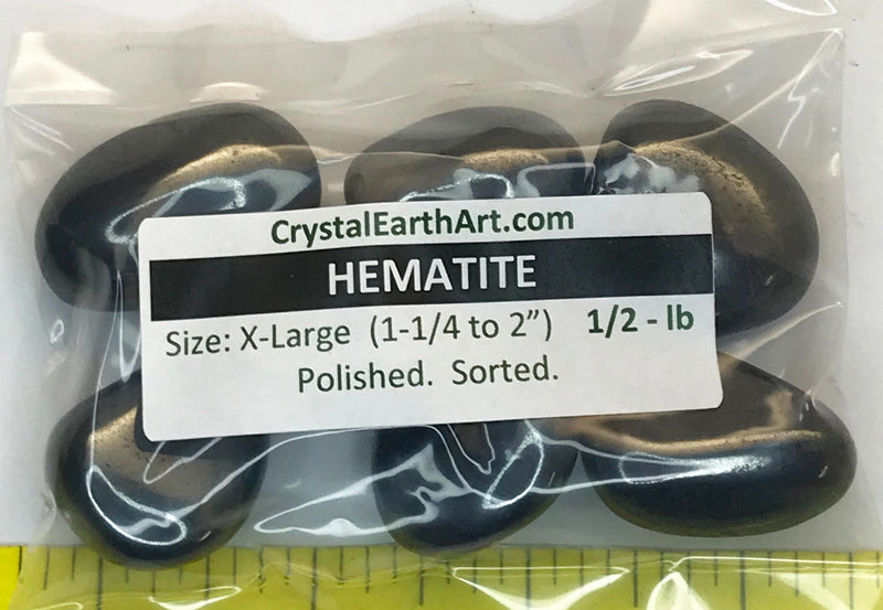 Hematite X-Large ( 1-1/4" to 2" ) polished stones.    1/2 lb