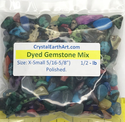 Gemstone Mix dyed X-Small (5/16-5/8") polished mixed gemstones.  1/2 lb.