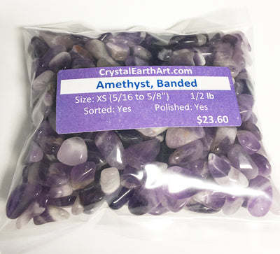 AMETHYST Banded X-Small (5/16-5/8") A Grade polished stones.  1/2 lb