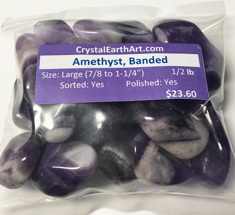 AMETHYST Banded Large (7/8-1-1/4") A Grade polished stones.  1/2 lb